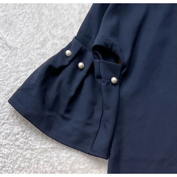 Banana Republic Navy Blue Bell Sleeve Shift Mini Dress with Pearl Accents - Picture 11 of 14